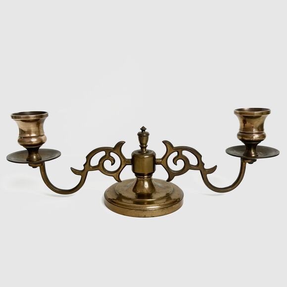 Antique 1880s Victorian Brass Double Arm Candelabra Ornate Scroll Candle Holder - Picture 11 of 11